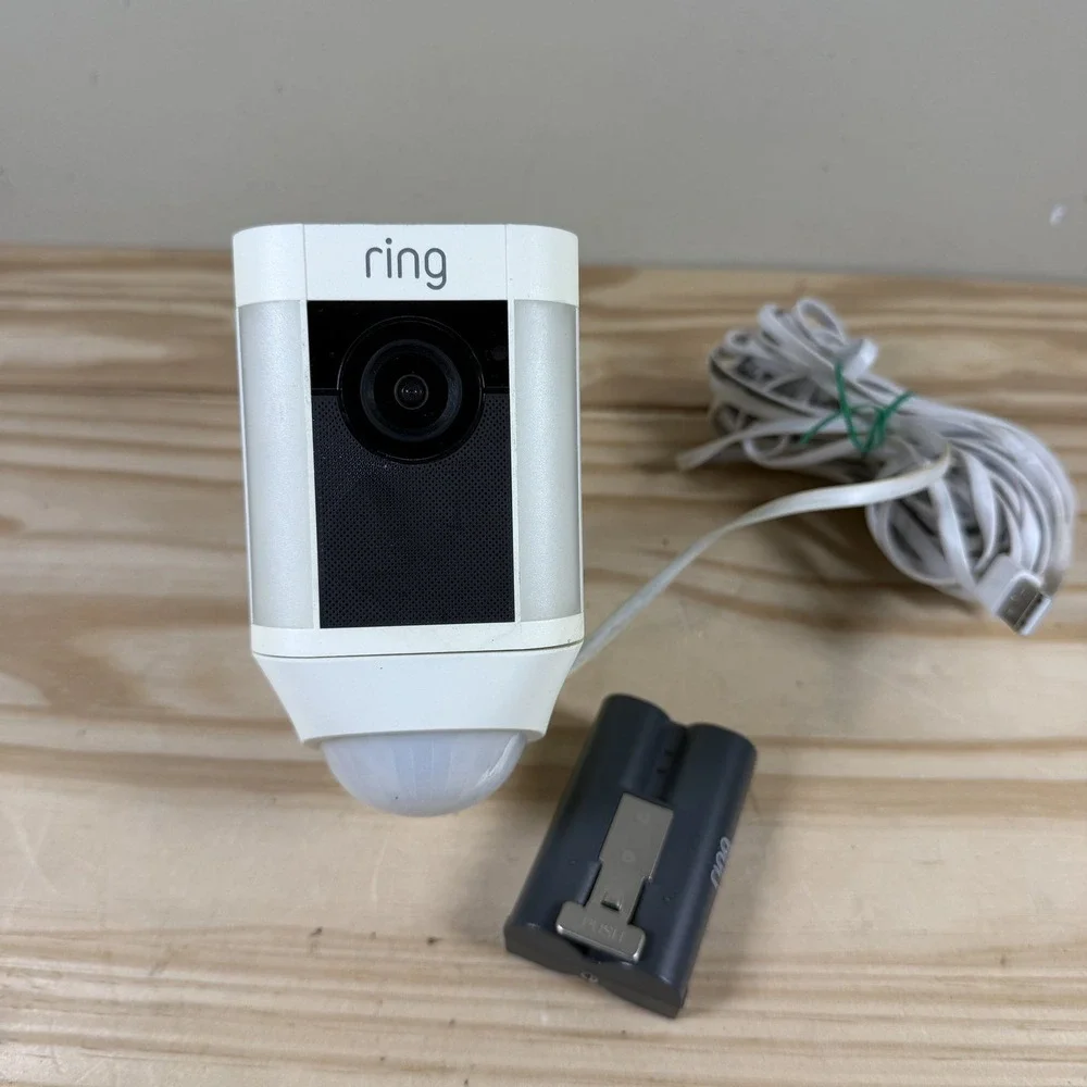 Ring Spotlight Cam Battery White Outdoor Security Camera 1080p HD Video